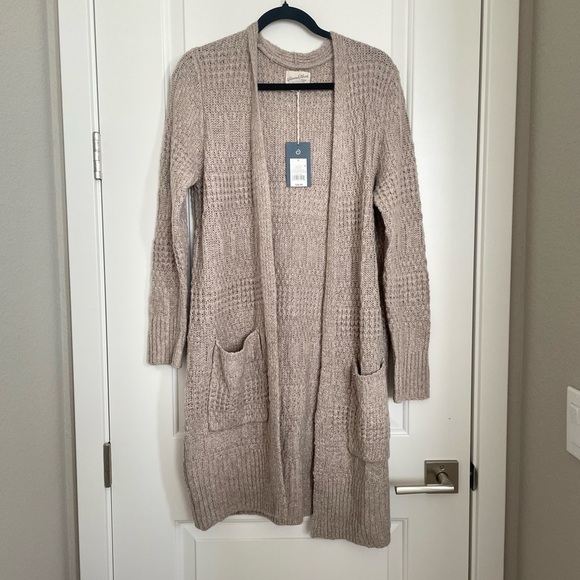 Universal Thread Sweaters - Universal Thread Long Knit Cardigan in Taupe Open Front Long Sleeves Size Small